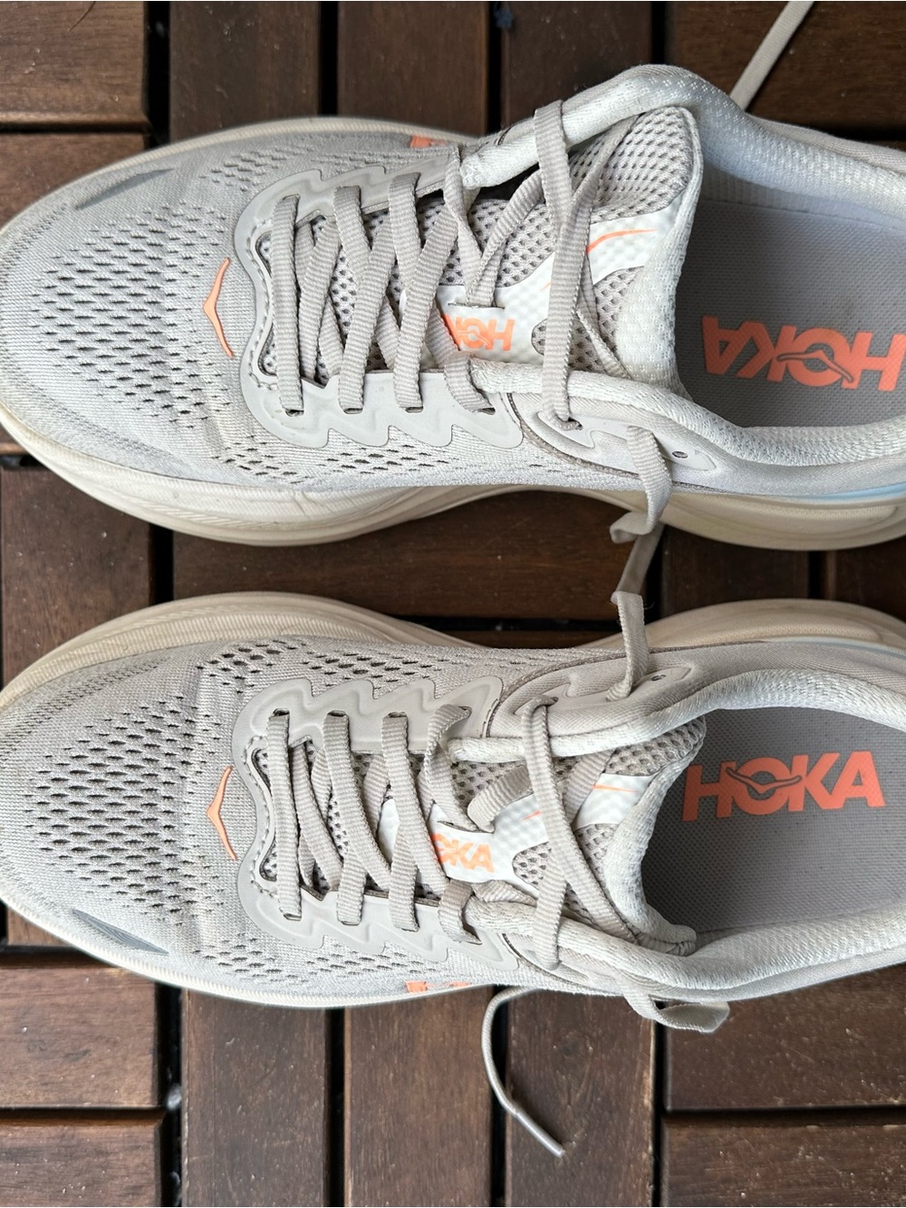 Hoka Women's Light Gray Running Sneakers with Coral Accents